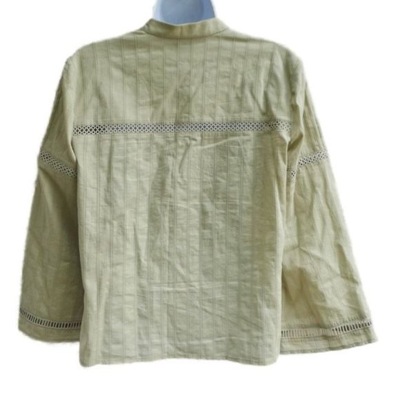 Club Monaco Blouse Button Front Beige Pintuck Inset Lace Macrame Band Collar S - Picture 3 of 7